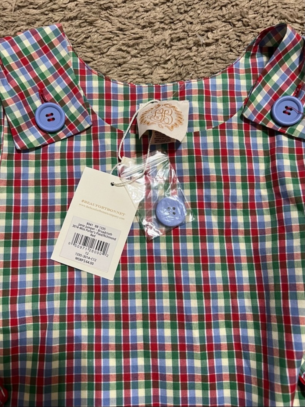 The Beaufort Bonnet Company Red, Green & Blue Plaid Girls' Pinafore Dress - Picture 2 of 2